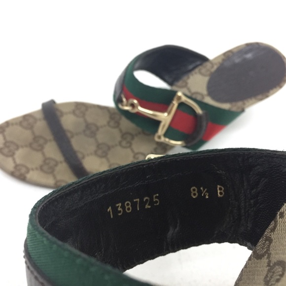 Gucci beige Horsebit Web Slide Sandals 1990’s - Picture 5 of 8